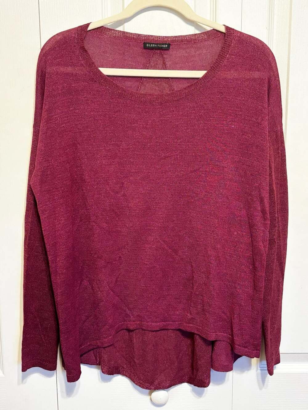 Eileen Fisher Hemp Tencel Knit Sweater Burgundy High Low